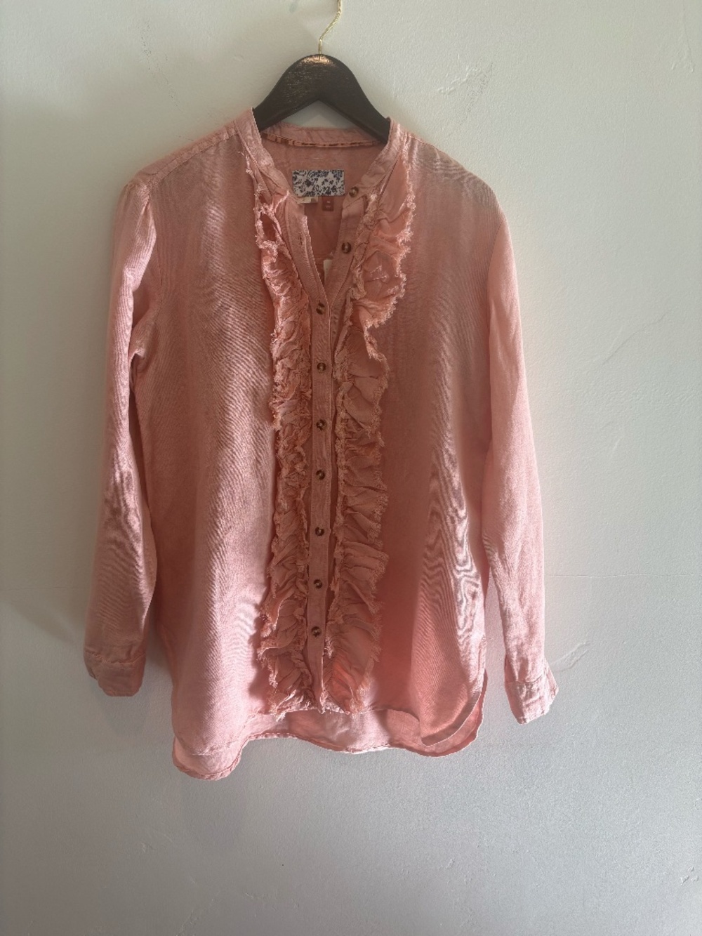Pilcro/Anthropologie/Peach/XS/Long sleeved, ruffled, buttoned blouse